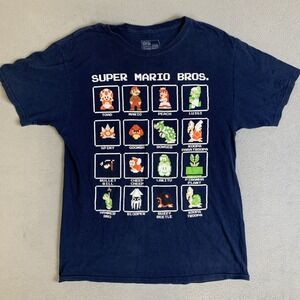 Super Mario Bros T-Shirt Men's Size Medium 16 Character Pixel Grid Boxes Graphic
